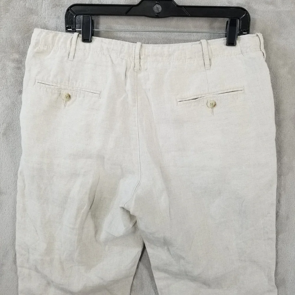 Perry Ellis Pants Mens 35 Beige‎ 100% Linen Drawstring Flat Front Casual Resort